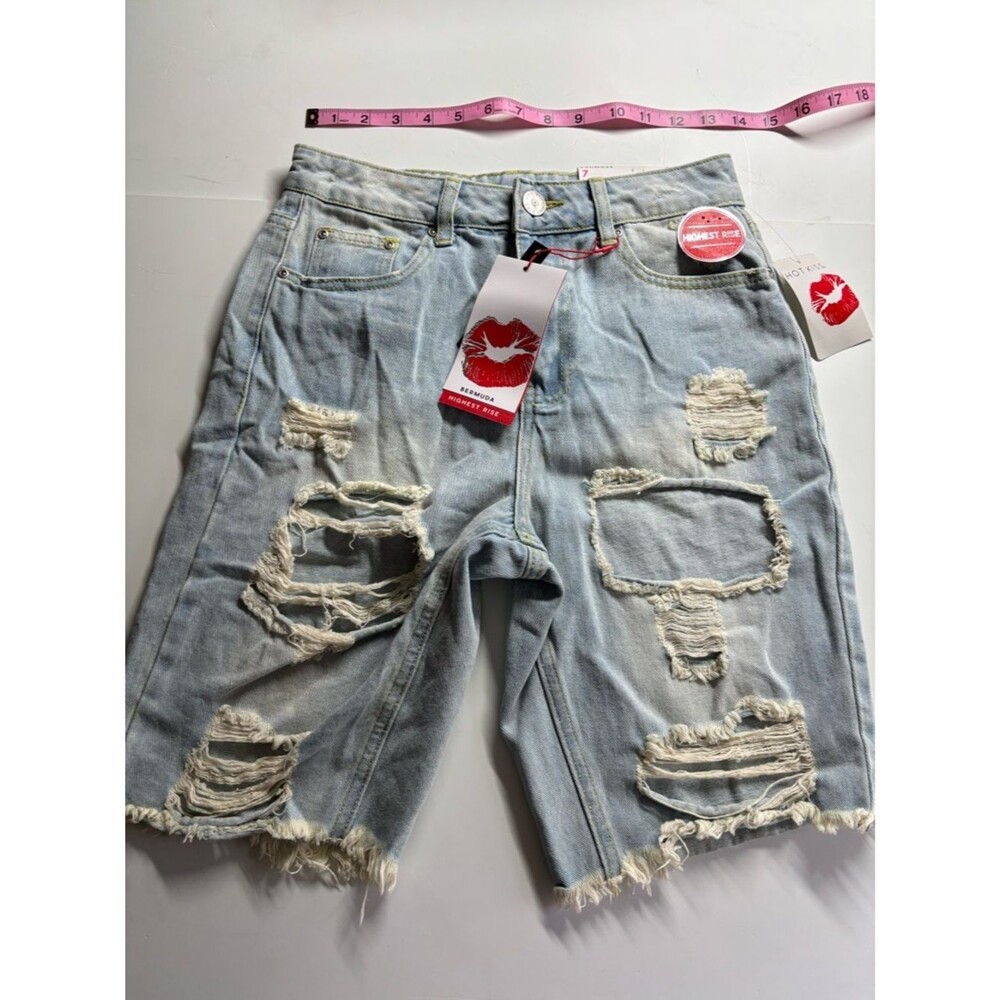 Hot Kiss Light Blue Distressed Bermuda Shorts - Picture 2 of 4